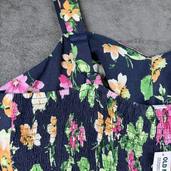 Old Navy Linen Floral Cami Jumpsuit NWT Boho Coastal Navy Floral Size 2X F109 - Picture 4 of 14